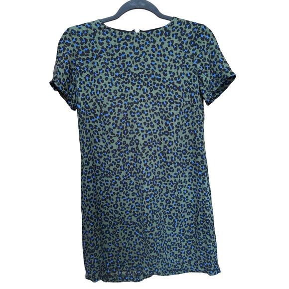 Olivaceous Blue & Green Leopard Print Mini Dress - Size Medium - Picture 3 of 6